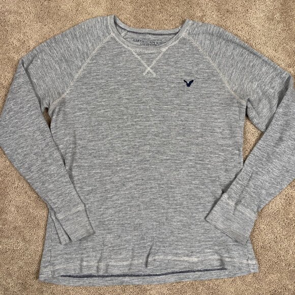 American Eagle Outfitters Other - American Eagle Shirt Mens L Gray Logo Y2K Preppy Thermal Waffle Knit Muscle
